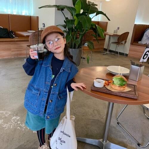 2021 Korea style girls boys denim vest autumn cotton fashion kids waistcoat 2-8 years