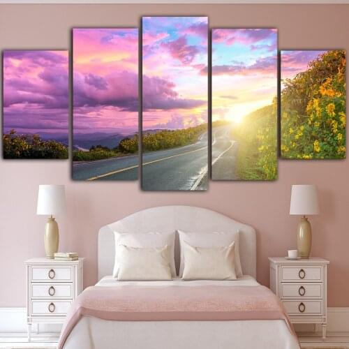 Modular Poster Modern Highway HD Printed Wall Art Canvas Sunset Glow Picture Paintings Beautiful Scenery Home Decor Living Room