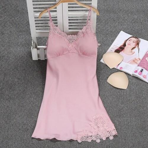 Ladies Sexy Silk Satin Nightgown Sleeveless Nightdress V-neck Sleepshirt Lace Nighties Summer SLeep Dress Night Dress For Women
