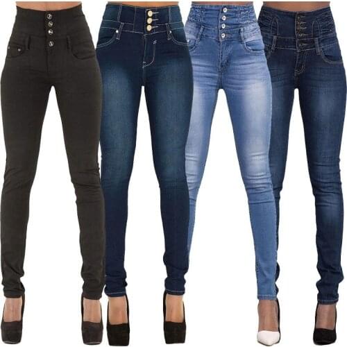 New High Quality Wholesale Woman Denim Pencil Pants Top Brand Stretch Jeans High Waist Pants Women High Waist Jeans