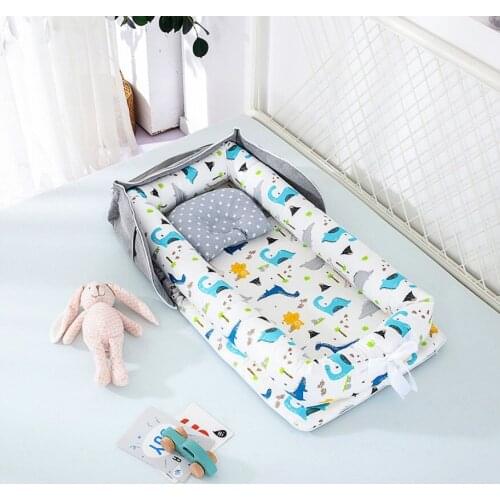 New Baby Portable Crib Nest Bed with Pillow Travel Bed Infant Toddler Cotton Cradle for Newborn Baby Bed Bassinet Bumper