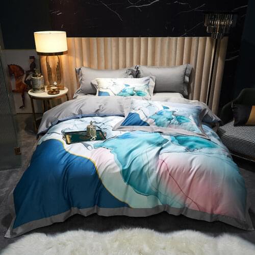 Spring Colorfull Digital Printing Bed Linen Euro Tribute Silk Duvet Cover Cotton Brief Quilt Cover Bed Set Bedspread