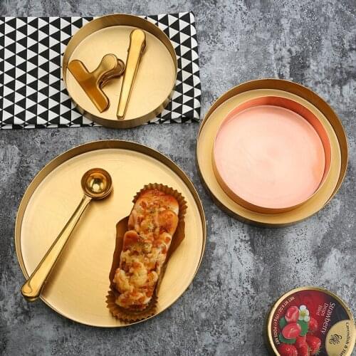 Gilded Metal Plate Jewelry Cosmetic Containers Cup Cutlery Trays Dressing Table Organizer Round Tray Home Decoration Modern