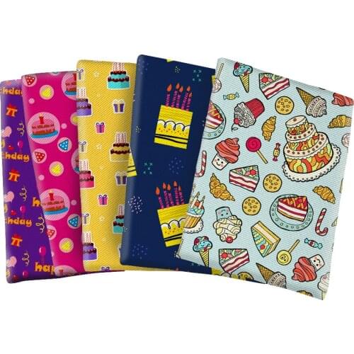 Happy Birthday Day Printed Twill Polyester Cotton Fabric for DIY Hair Bow Scarf Home Textiles Materials 50*145cm