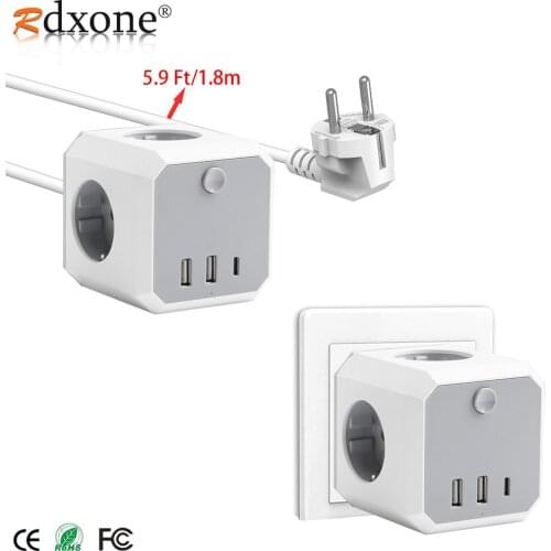 EU Plug Outlet Power Strip 4AC Socket 2USB Type C Charging Ports On/Off Swtich Wall Socket Desktop extension Outlets
