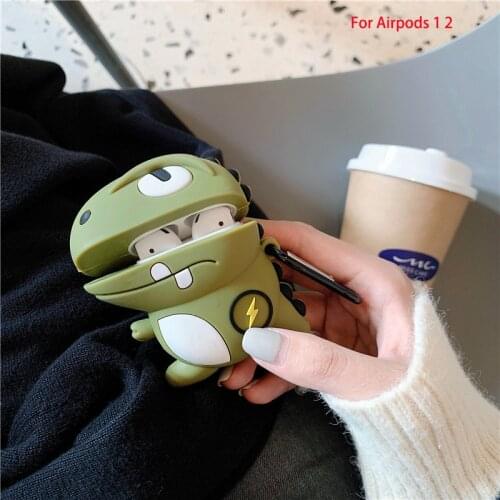 Bluetooth Wireless Earphone Case for Airpods 1 2 Cute Cartoon Green Dinosaur Silicone Storage Headphone Box Shell for Airpod