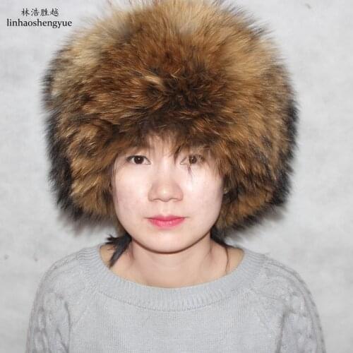 Linhaoshengyue Special Products Fashion Winter Warm Women Raccoon Cap Hat Warm Warm Freeshipping Noble Fashion