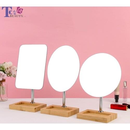 Standing Cosmetic Mirrors Countertop Wooden Stand Mirror with Adjustable Angle Storage Wooden Chassis Round Square Vanity Mirror