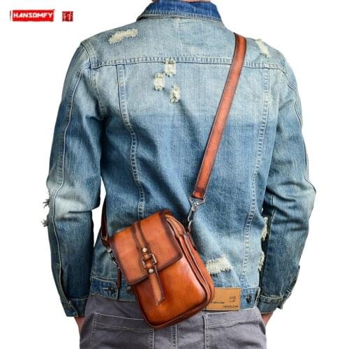 Genuine Leather Mens Shoulder Bag Vintage Cowhide Messenger Bag Stylish Casual handbags Male small Crossbody Shoulder Bags
