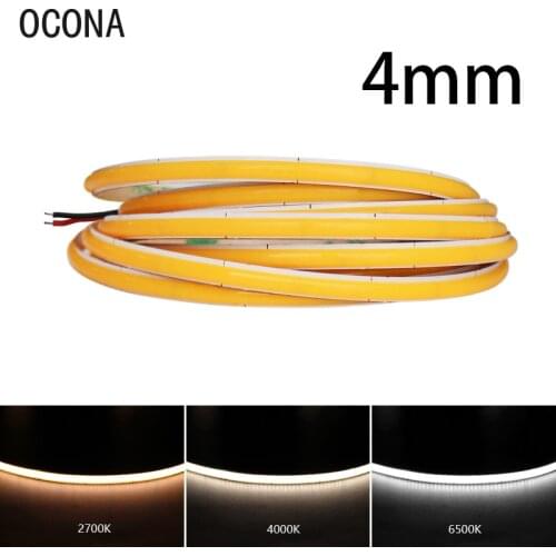 4mm Narrow COB LED Strip Lights for Car Wall Room Decoration 12V 24V 480LED Warm Cool White Light Bar Flexible Ribbon Diode Tape