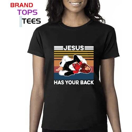 Vintage Brazilian JIU JITSU BJJ T-shirt Karate Gifts Tops Tees JIU JITSU Jesus Has Your Back Funny Christian Satan Gift