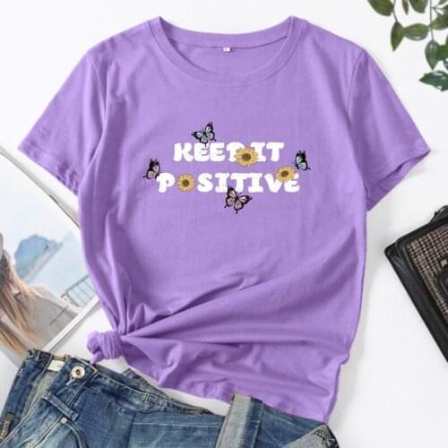 Summer Women T-shirt Casual Short Sleeve Letter Butterfly Flower Print Female Fashion Shirt Ladies Regular Daily O-Neck Tee Tops