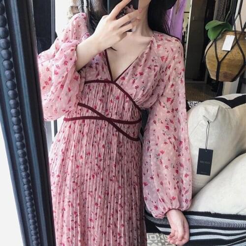Women Long Maxi Dresses Bohemia V-neck long Quarter Sleeve Floral Print Ethnic Summer Beach Female Split Stylish Style Dress