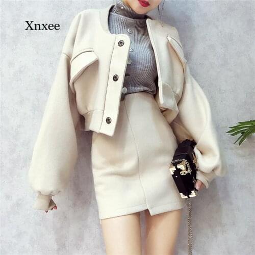 2021 Solid Color Fashion Suit Bat Sleeve Short Loose Autumn Coat with Skirt Female High Waist Irregular Street Coat