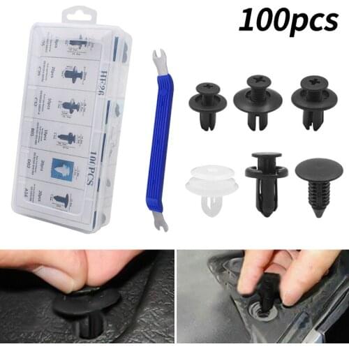 100pcs 6 Size Automobile Fastener Clip Mixed Car Body Push Retainer Pin Rivet Bumper Door Trim Panel Clips With Remover Tool