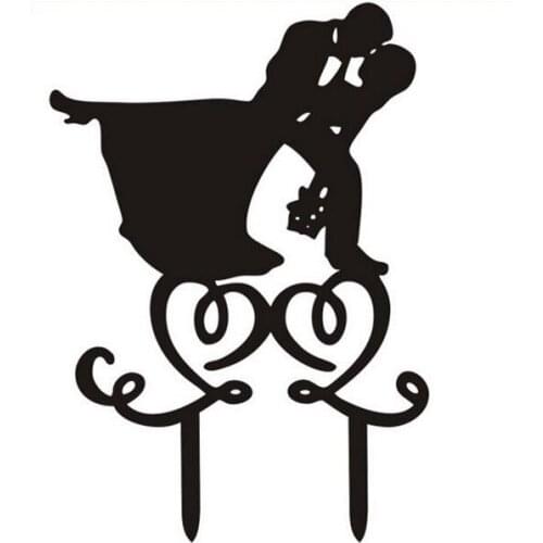 100pcs/lot Creative Kissing Lovers Acrylic Wedding inserted card Wedding Cake Topper Party Cake Decorations