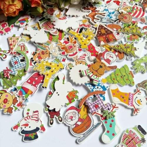 120pcs/lot Cartoon Christmas series 2Hole Wooden Buttons Decorative Christmas Accessories DIY Crafts Buttons For Scrapbook