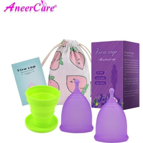 2PCS Feminine Vaginal Menstrual Cup Hygiene Sterilizer Menstrual Cup Copa Medical Grade Silicone Reusable Coletor Menstrual