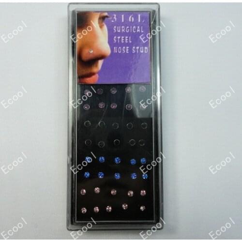 60pc Whole Jewelry Lots 316L Surgical Steel Crystal Nose Studs Free Shipping LB228