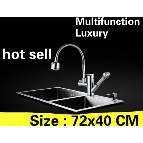 Free shipping Apartment multifunction kitchen manual sink double groove do the dishes 304 stainless steel hot sell 72x40 CM
