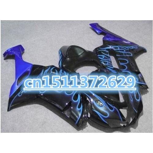 Free custom Fairings for motorcycle Kawasaki Ninja 636 2007 2008 ZX6R 07 08 black blue flames fairing kits-Dor D