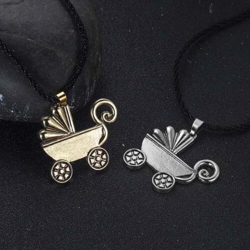 Cxwind Fashion Design Baby Mom Dad Child Family Stroller Charm Pendant Necklace Vintage Slavic Viking Baby Buggy Choker Bijoux