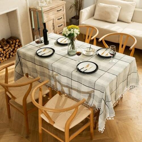 Home Simple Black And Gray Size Lattice With Tassels Modern Square Tablecloth Coffee Table TV Cabinet Dining Table Tablecloth
