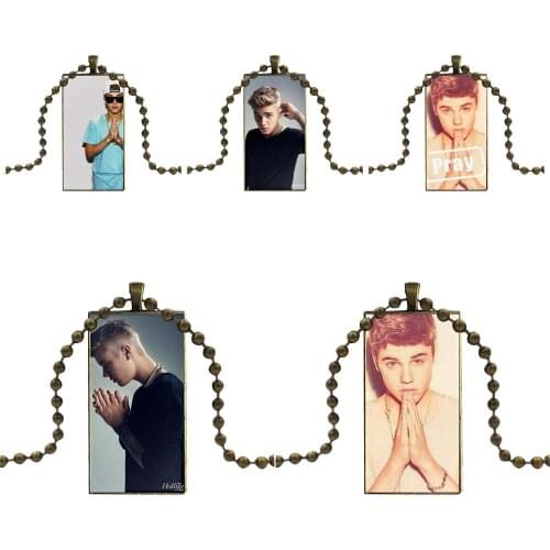 Justin Bieber Pray For Girls Wholesale Glass Cabochon Jewelry Bronze Color With Long Pendant Choker Rectangle Necklace