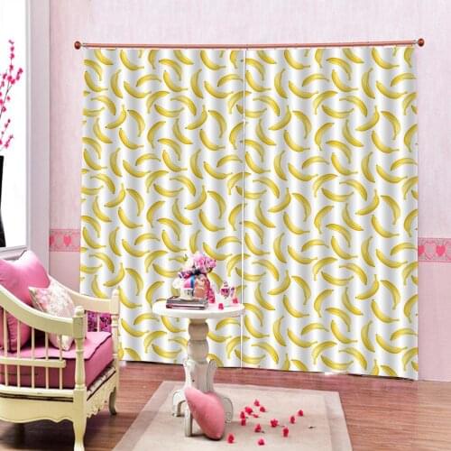 Fruit Yellow Banana Window Curtain For Living room Bedroom Blackout Drapes Indoor Decor Sets (Left and Right Side)