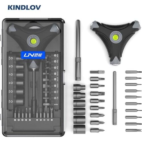 KINDLOV 28 In 1 Screwdriver Set Level Gauge Handle Magnetic Hex Socket Torx Phillips S2 Screwdriver Bits Kit Repair Hand Tools