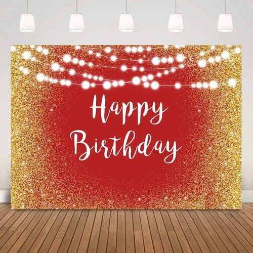 Red Happy Birthday Background Glitter Dots Children Birthday Party Banner Backdrop Decorations Lights Adult DIY Cake Smash Props