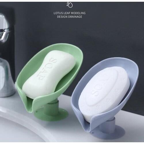 Creative Leaf-Shaped Soap Box Perforated Free Standing Suction Cup Drain Bathroom Storage Soap Rack Laundry Soap Box