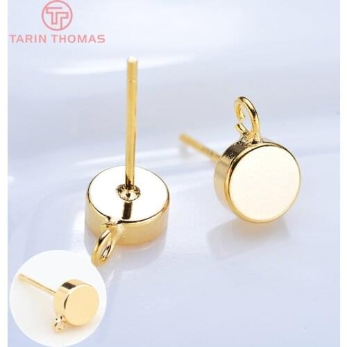10PCS 6x9MM 24K Gold Color Brass With Hooks Hole Round Stud Earrings Pins High Quality Jewellery Accessories