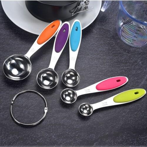 Stainless steel measuring spoon 5-piece Measuring Spoon Set with scale silicone heat insulation handle 304 stainless steel