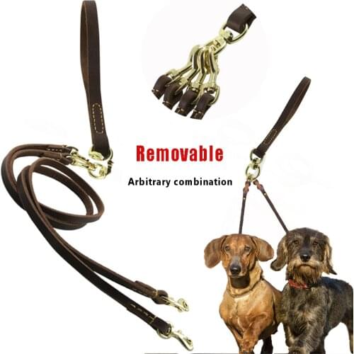 Multi-function 2 Ways Dog Leash Double Two Pet Leather Leads Removable anti twining Walking and Training 2 Small Medium Dogs