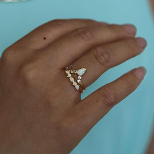 Chevron engagement band set opal stone Gold color ring set fashion stacking rings for women lady gift minimal stone design