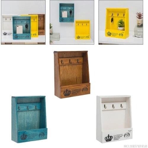 Retro Wall Mount Sundries Shelf Multifunction Keys Holder Storage Box Hanging Hooks Vintage Wood Boxes HomeAu16 21 Dropship