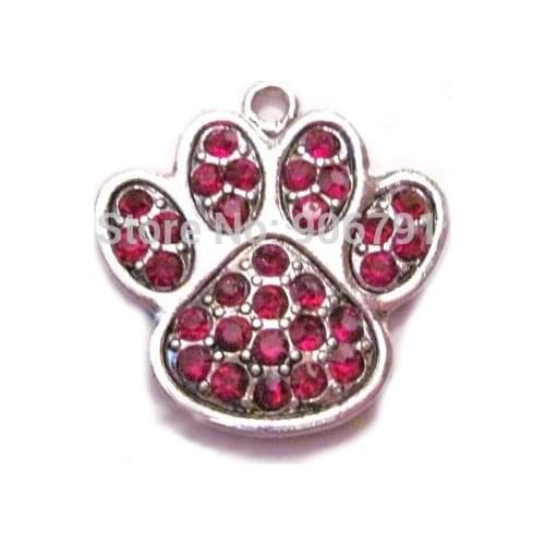 Newest styles!!! 100pcs a lot special rhodium plated Paw Print Red Crystal Pendant charm