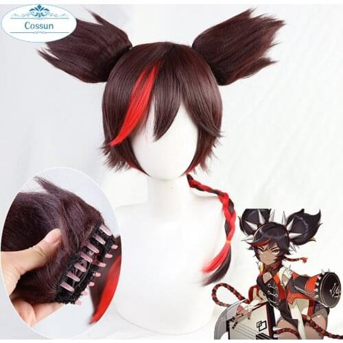 Genshin Impact Xinyan Cosplay Wig Ears Short Brown Heat Resistant Synthetic Hair Halloween Party Hairs For Women Headwear