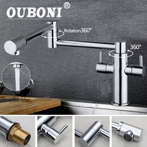 New Arrival Polished Chrome Kitchen Faucet with Two Spouts & Handheld Shower Kitchen Mixer Water Taps Mixer Tap Kitchen Faucet