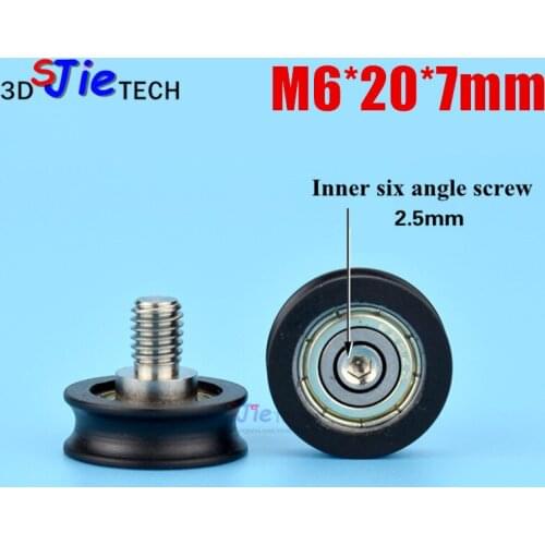 M6*20*7mm M6 threaded screw, plastic coated bearing pulley, POM polyoxymethylene, grooves U wheel, drawer / Showcase pulley