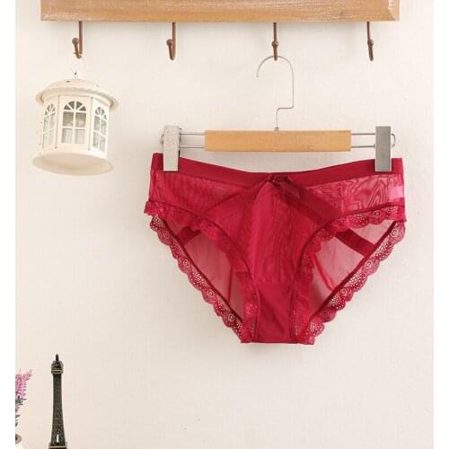 Sexy Women Bowtie Panties Female Underwear Floral Lace Women Panties Breathable Ladies Low Waist Transparent Briefs