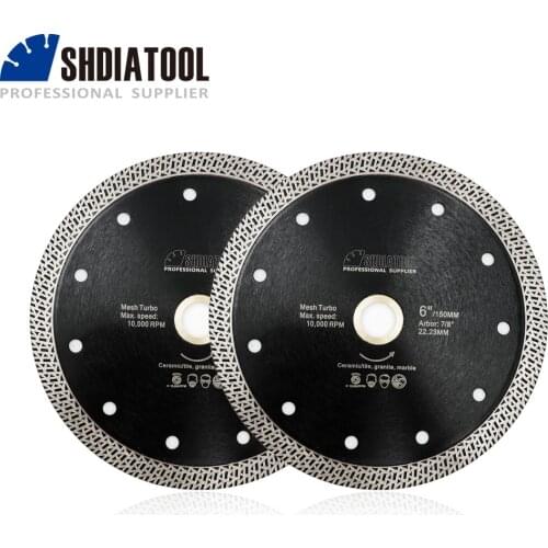 SHDIATOOL 2pcs Dia 6" Hot pressed sintered Mesh Turbo Diamond Saw blade 150mm Dry or Wet Cutting Disc For Stone Hard material