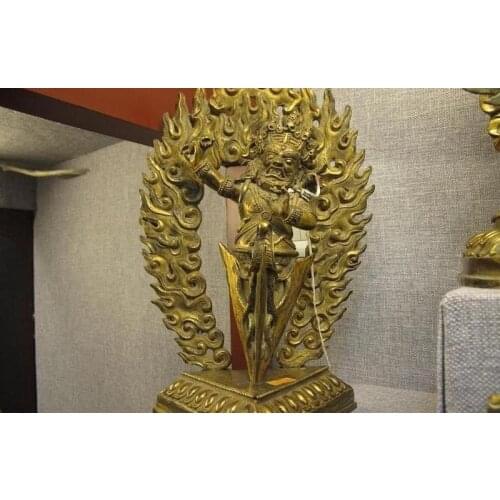 12"Tibet Buddhism 100% Bronze 24K Gold Vajrapani Mahakala Phurba Buddha statue