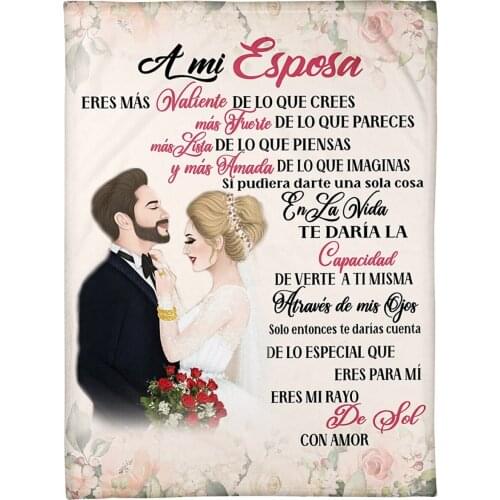 TOADDMOS A mi Esposa Air Mail Print Blanket for Wile Loving Gift Soft Fleece Blanket Sofa Nap Warm Blanket Bed Thin Quilt manta