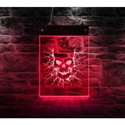 Cracked Evil Skull Head LED Lighting Neon Sign Halloween Holidays Display Board Electronic Luminous Wall Light Man Cave Decor