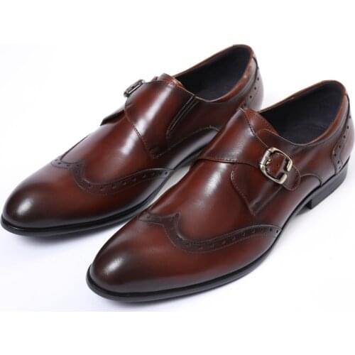 Monk Shoes Black / Deep Brown Pointed Toe Prom Shoes Boys Dress Shoes Genuine Leather Wedding Shoes Male Business Shoes