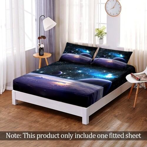 Universe Starry sky Product 3D Printing 1pc 100% polyester fitted sheet with four corners and elastic band sheets For Mattress