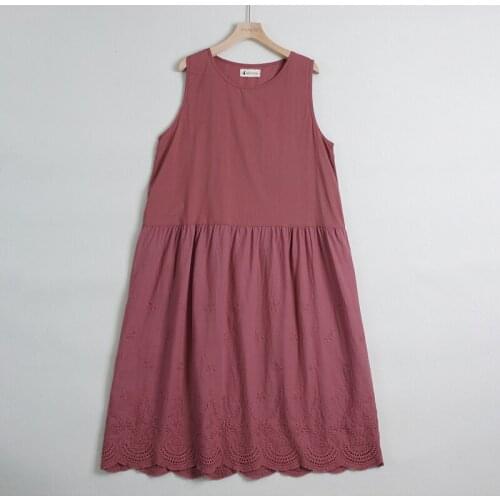 2021 New Spring Summer Mori Girl Cotton Embroidery Sleeveless Vest Dress Women Casual Midi Dress