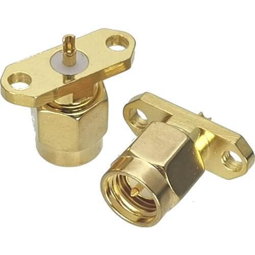 1Pcs Connector SMA Male Plug 2-Holes Flange Solder Deck Mount RF Adapter Coaxial High Quanlity